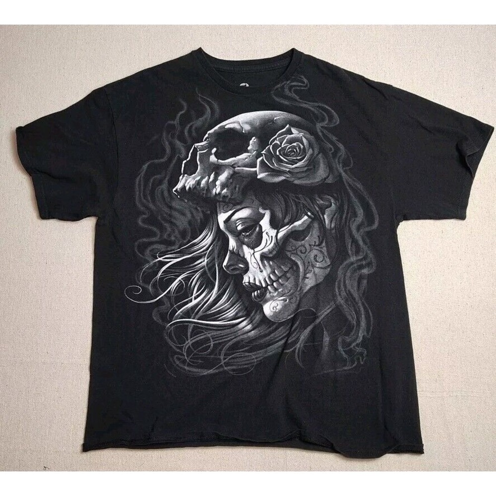 Liquid Blue Dia Muertos Sugar Skull T-shirt XL‎ Black 100% Cotton Shirt  Y2K EE